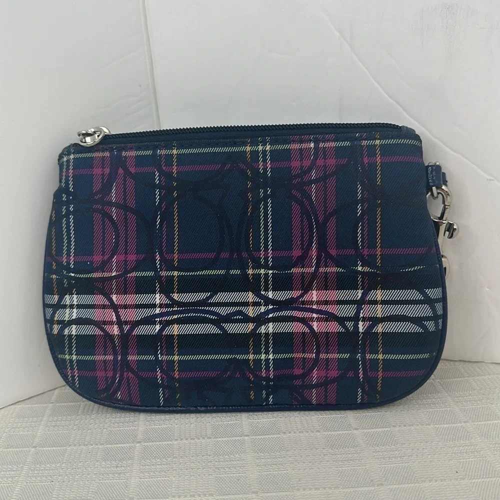 Coach Authentic Tartan Blue Plaid Metallic Wristlet, Style No. F48110 - Picture 3 of 9